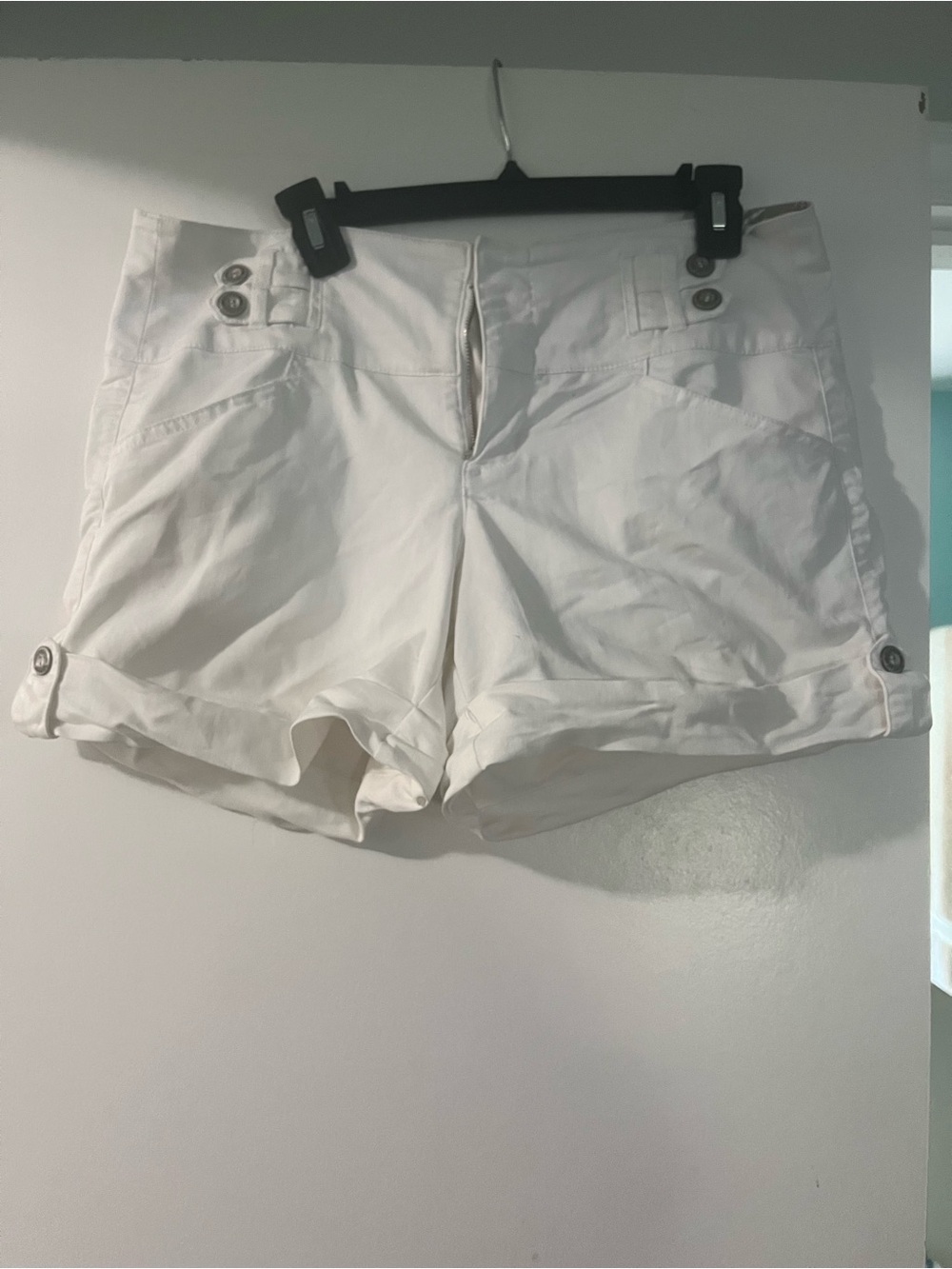 one 5 one Women's White Roll-Cuff Button Shorts